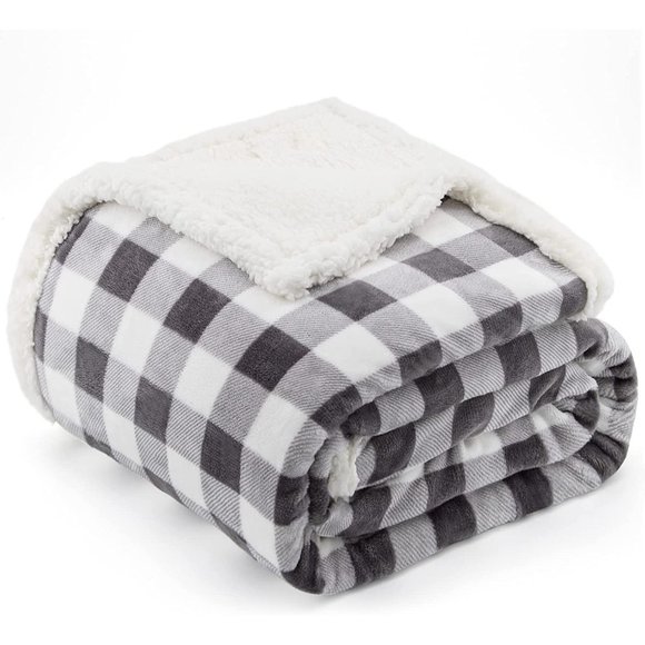 LARGE New Sherpa Buffalo Plaid Christmas Throw Blanket, Fuzzy Fluffy Sof… - Picture 1 of 12